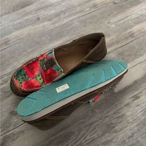 Ariat Women's Floral Loafers - Brown and Teal
